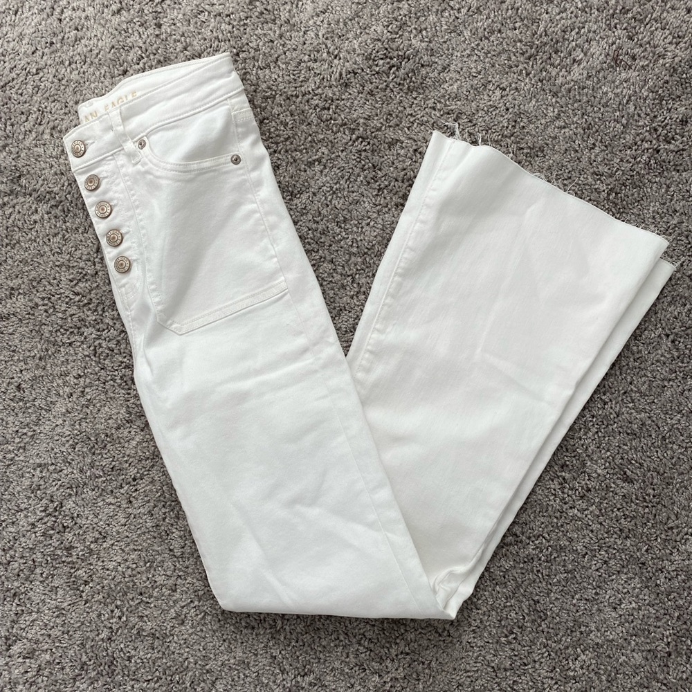 High waisted flare white jeans